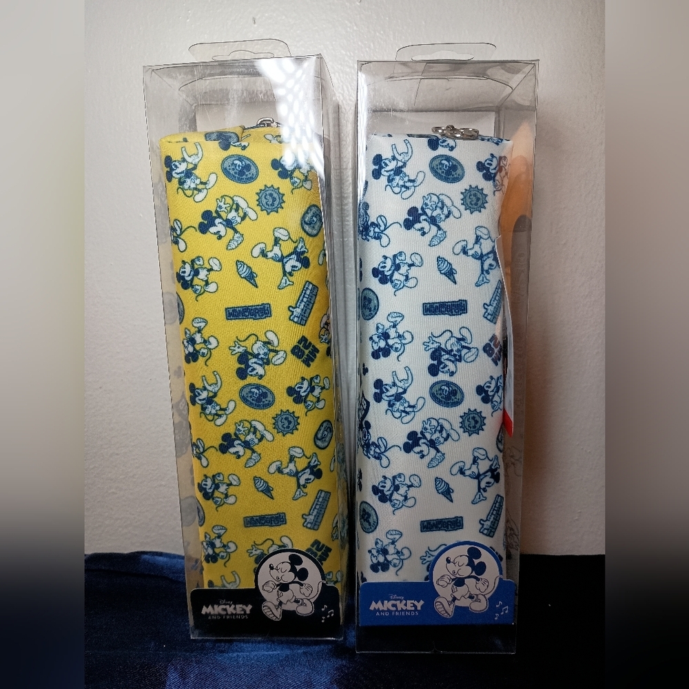 Disney Mickey Mouse Pencil Case Storage Pouch Bundle Yellow & White NEW